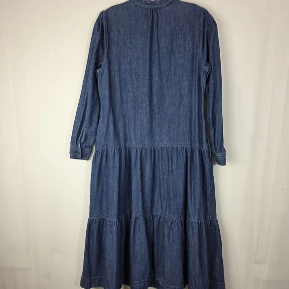 Boden Denim Tiered Midi Dress Ruffle Collar Blue US 12R - Picture 7 of 14